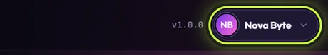 The top right of the app with the profile chip ringed: the NB picture and the name Nova Byte