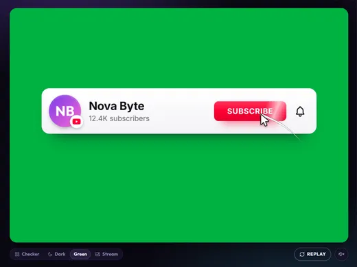 The preview on the Green background: the white Subscribe bar for Nova Byte with its red SUBSCRIBE button on a bright green backdrop