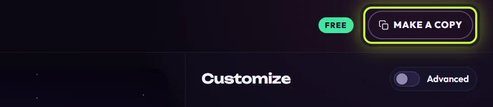 The top right of the editor with a ring around the MAKE A COPY button, next to the FREE pill
