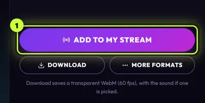The editor's actions with Add to my stream ringed and numbered 1, above Download and More formats.